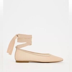 Tied Mesh Ballet Flats in Cream